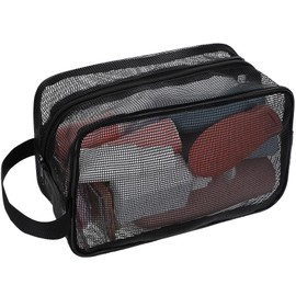 1 Pcs Mesh Shower Bag Black Portable Mesh Shower Caddy Bag Quick Dry Tote Bags Dorm Toiletry Organizer for Gym Travel Camping College Dorm Room Bathroom Women Men Gifts 9.8 × 6.3 × 4.3 Inch