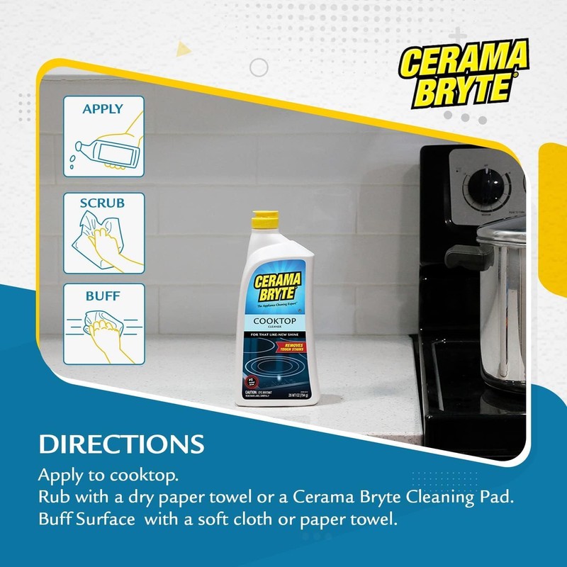 Cerama Bryte Removes Tough Stains Cooktop and Stove Top Cleaner