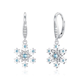 Snowflake Earrings for Women Sterling Silver Christmas Snowflower Stud Earrings Snowflake Jewellery Gifts, Sterling Silver, Zircon
