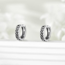 VENACOLY Viking Hoop Earrings 925 Sterling Silver Black Vintage Hoop Earrings for Men Women Viking Jewellery Gifts