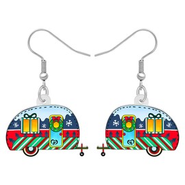 HUAGEO Christmas Acrylic Cute Snowflake Travel Trailer Car Earrings Hypoallergenic Jewellery Dangle For Women Festival Party Charms Gifts (Multi)