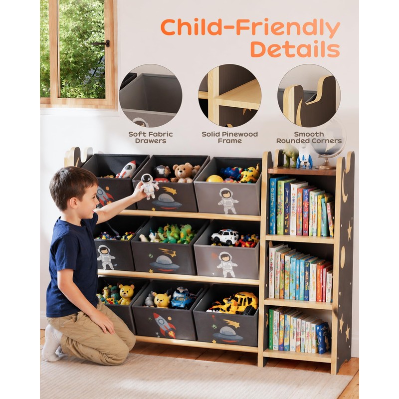 yoopin Toy Storage Organizer with 3 Shelves and 9 Bins,