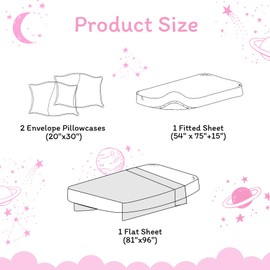 JSD Gradient Pink Moon Stars Kids Sheet Set Full Size, 4 Piece Space Theme Microfiber Sheets Deep Pocket