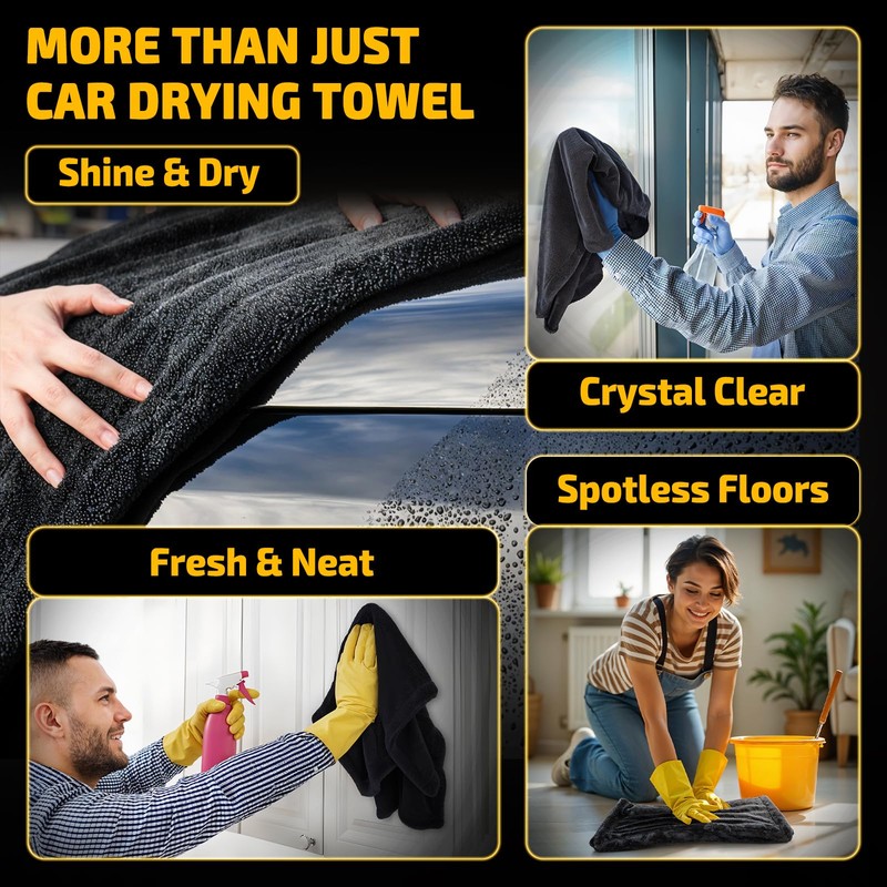 SMINDER 2-Pack 1200 GSM Car Drying Towels – Microfiber Towels