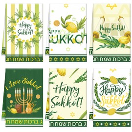 InIsaJace Sukkot Kitchen Towels Decorations, 6PCS Hebrew Jewish Lulav Dish Cloth Set, Lemon Tea Hand Towels Happy Sukkot Gifts Supplies(16 X 24 Inches)
