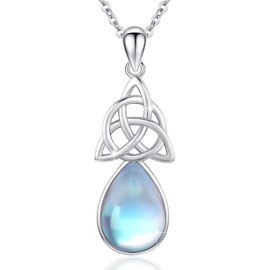 OHAYOO Moonstone Necklace Silver 925 Water Drop Pendant Necklace Celtic Knot Chain Moonstone Pendant Chain Celtic Jewellery Moonstone Gifts for Women Girls, Sterling Silver