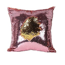 Zhiweikm Freestyle Reversible Color Change Sequin Throw Pillow Cases Covers in Two-Tone, 16" X 16", Navy Blue & Silver, Creative Decorations on Sofas/Armchairs/Beds/Floors/Cars (Pink Gold)