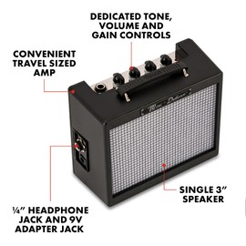 Fender Mini Deluxe Electric Guitar Amp, with 1-Year Warranty, Mini Guitar Amp, Portable Guitar Amplifier, Guitar Accessories, 3 Watts, Black