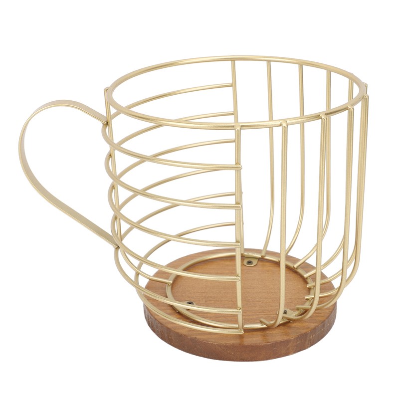 Coffee Pod Holder Iron Large Capacity Space Saving Wooden Base