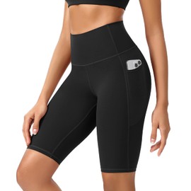 ODODOS ODCLOUD Women's High Waist Lounge Yoga Shorts with Pockets, 10" Buttery Soft Biker Shorts, Black, Large