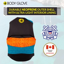 Body Glove Phantom Men's Life Vest, Lightweight Neoprene Life Jacket, USCG and Transport Canada Approved PFD for Boating Fishing Kayaking Rafting Paddling - Orange/Blue - S