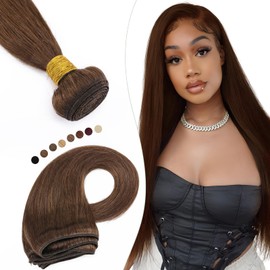 Elailite Bundle Extensions Real Hair #4 Medium Brown 55 cm Sew-in Hair Extensions Brazilian 100 g
