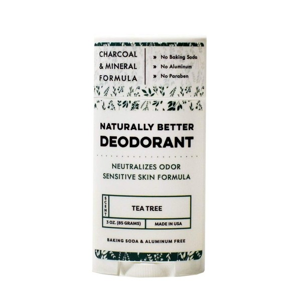 Tea Tree Naturally Better Deodorant - Sensitive Skin Formula, Aluminum-Free, Baking Soda-Free, All-Natural, Magnesium & Activated Charcoal, Plant-Derived, Made in USA by DAYSPA Body Basics