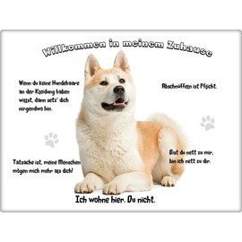 Merchandise for Fans Tin Sign / Warning Sign / Door Sign Aluminium 15 x 20 cm Welcome to My Home Motif Akita Inu 02