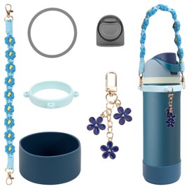 Comprehensive Compatible Owala Accessories Set: Silicone Boot for 24oz & 32oz Bottles, Water Bottle Handle Strap, Bottle Seal Ring, Replacement Stopper, Charms, Compatible Owala FreeSip (Blue, 24 oz)