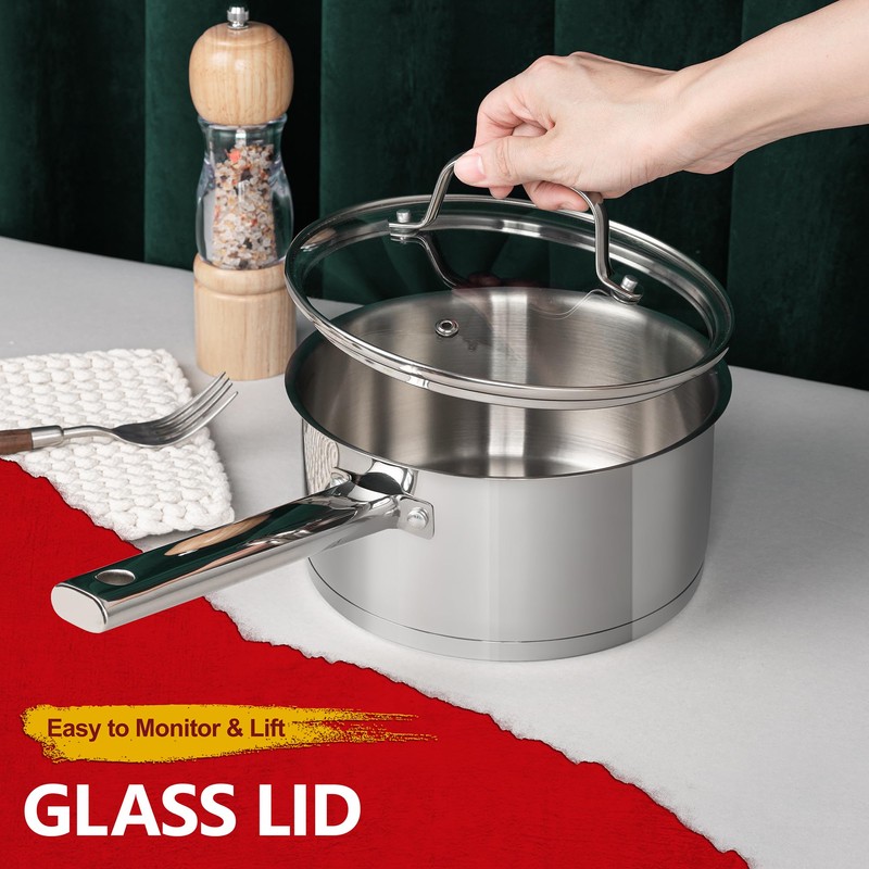 MICHELANGELO Saucepan Set 3 Sizes, Stainless Steel Sauce Pan with