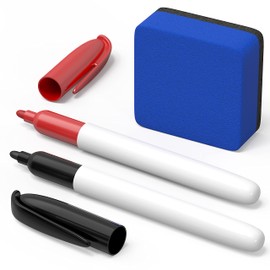 Dry Erase Eraser & Markers (Red & Black) - Non Magnetic Small White Board Eraser - Dry Erase Markers with Eraser - Mini Eraser for Whiteboard Dry Erase Pockets Lapboards Job Ticket Holders