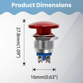 Red Mushroom Head Momentary Push Button Switch (16mm)