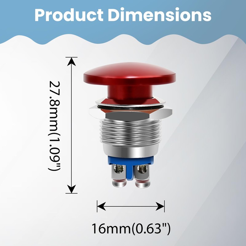 Red Mushroom Head Momentary Push Button Switch (16mm)