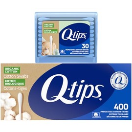 Q-tips Organic Cotton Swabs 400 Count + Travel-Size Travel-Size 30 Count – For First Aid, Beauty and Baby, 100% Cotton