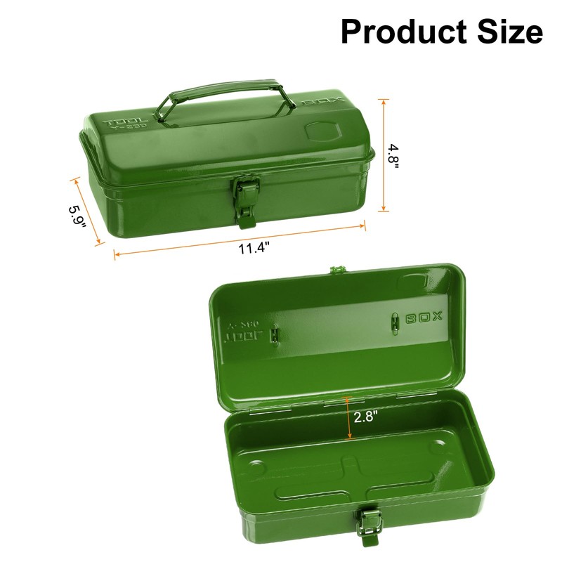 HARFINGTON Tool Box 11.4" Portable Steel Tool Box Hip Roof