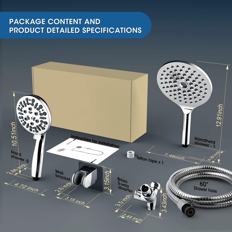 7.5" Dual Rotatable Shower Head with Handheld Combo, 9 Spray