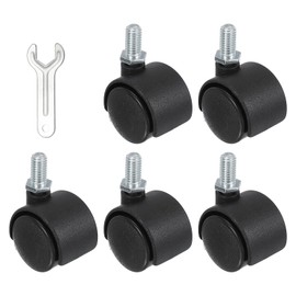 PATIKIL Office Chair Wheels Replacement 1", 5 Pcs Nylon Heavy Duty Office Furniture Casters Wheels with Wrench for Hardwood Floor Carpet, Black(M8 Threaded Stem Stem)