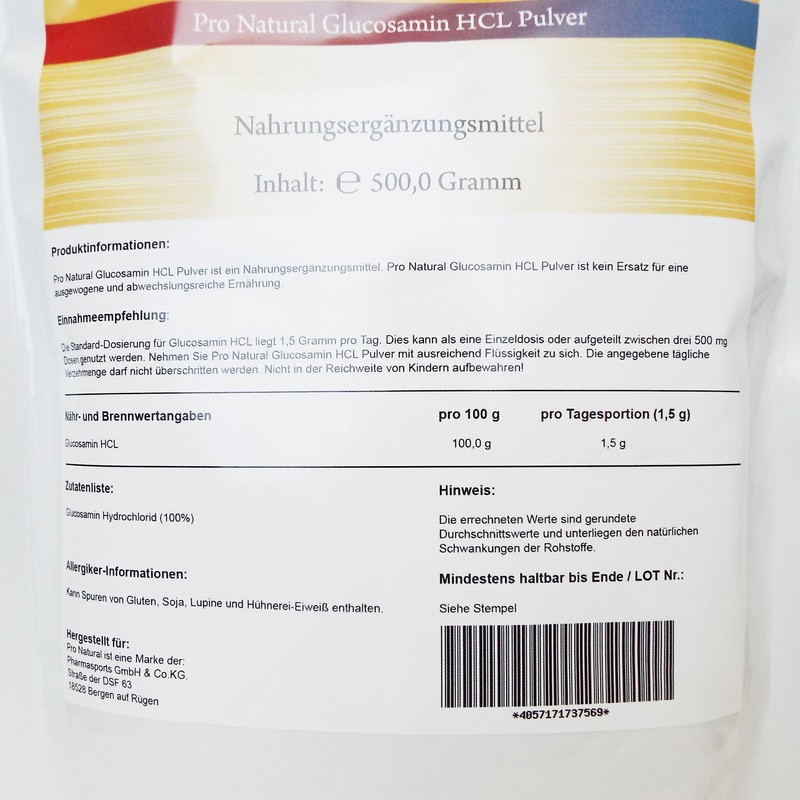 Glucosamine Powder 500 g 100% Pure Glucosamine pulver. Suitable for Horse