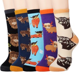 Jeasona 5 Pairs Highland Cow Socks Women Cotton Cute Highland Cow Gifts for Women Highland Cow Gifts for Mothers’ Day Stocking Filler