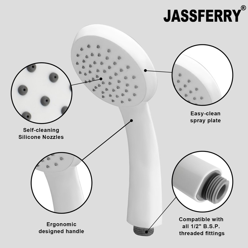 JASS Ferry White Single Function Handheld Shower Head Replacement Bathroom