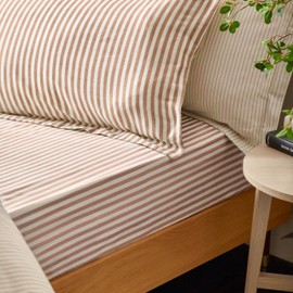 Yard Hebden Midi Stripe Fitted Sheet – Ultra Soft 100% Cotton Striped Bed Sheet (Pecan – Double – 137x190x32cm)