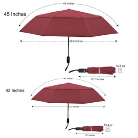 TradMall Travel Umbrella, 42 Inches Double Vented Canopy Windproof Automatic Strong Folding Compact Umbrellas for Rain Women and Men, Red