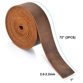 Leather Strap 1 Inches Wide Flat Leather Strips, Genuine Full Grain Cowhide Oil Tan Leather Strip for DIY Craft Projects, Tooling, Belt, Garden Tools (2.2mm Thick_72 Inches Lengths_DK Brown)