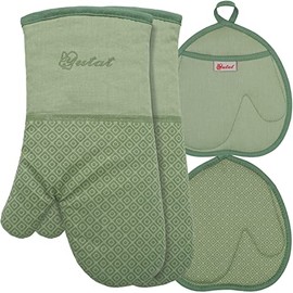 Yutat Silicone Oven Mitts - Oven Mitts and Pot Holders Sets made of Non-Slip Silicone & BPA-Free Silicone, High Heat Resistant 500 Degrees, Perfect for Kitchen Cooking Baking BBQ, 4Pcs Set, Peak Green