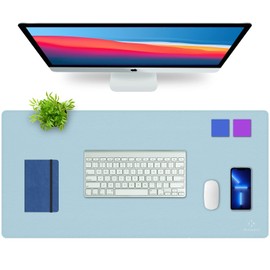 K KNODEL Desk Mat, Office Desk Pad, PVC Leather Desk Blotter, Laptop Desk Mat, Waterproof Desk Writing Pad for Office and Home, Dual-Sided (35 x 60cm, Lightblue/Silver)