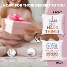 Pleonox I Can Do Hard Things Boho Classroom Pillows Cover Decor, Classroom Pillow Covers 18x18 Double-Sided, Reading Corner Decor for Classroom, Calm Down Corner Supplies