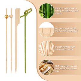 1000Pcs Cocktail Picks 4.7 Inch Bamboo Skewers Toothpicks for Appetizer Fancy Natural Wooden Fruit Tooth Pick for Drink Dessert Wood Gold Ball Food Stick Charcuterie Boards Accessories Wedding Party