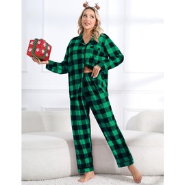 DIKFA Couple Christmas Pajama Set Long Sleeve Sleepwear for Men Christmas Button Down Xmas Pjs Loungewear Sets