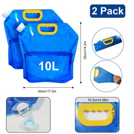 Ruayia Pack of 2 Foldable Water Canisters, 10 L Foldable Water Container, Folding Canister Drinking Water with Carry Handle, Water Container with Tight Lid for Outdoor Camping Hiking Picnics (Blue)