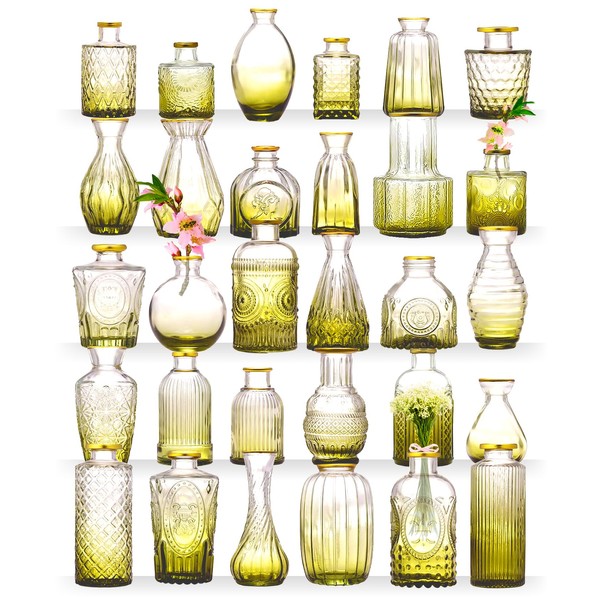 Premium Green Heirloom Hills Bud Vases for Home Decor, Crystal