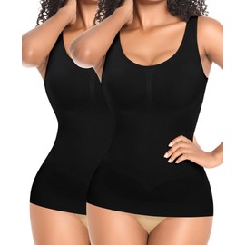 YARRCO Women's Shape Undershirt Shaping Tops Seamless Shirt, Black+Black-Wide Straps