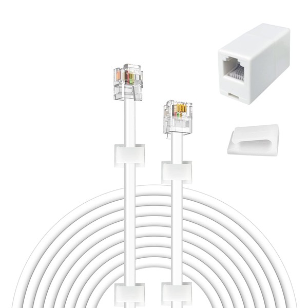 YOLISTIC 100 Feet Telephone Cable(RJ11 6P4C Plug) Include 1 in-Line