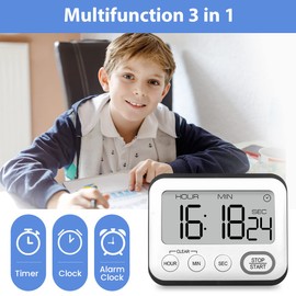 Digital Kitchen Timer Multifunctional, Cooking Timers Magnetic Countdown Countup Timer with Large LCD Display for Cooking Fitness Baking Studying Teaching
