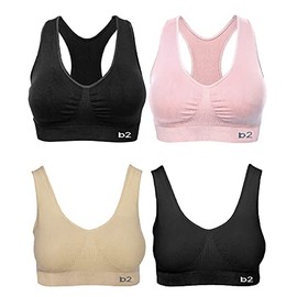 Women's Seamless Sports Bra S to 2XL Plus 2 Racerback Bras and 2 Basic 4 Pack (2XL)