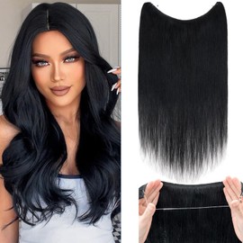 Secret Hairband Hair Extension 18inch Wire in Hair Extensions Invisible One Piece Natural Remy Human Hair Straight 3/4 Full Head #01 Jet Black
