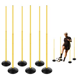 TNZMART 4.9FT Adjustiable Height Agility Poles Soccer Telescopic Training Sticks Multi-Purpose Coaching Poles with Rubber Base (Pack of 6)