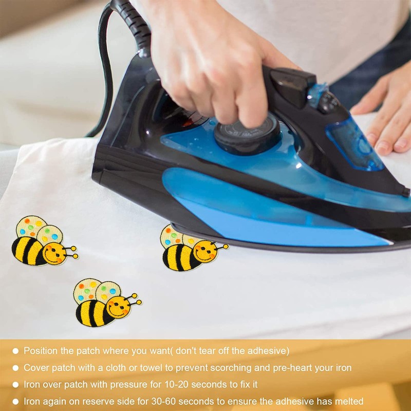 10 Pieces Bee Embroidered Iron-on Patches Large Bee Shape Sew