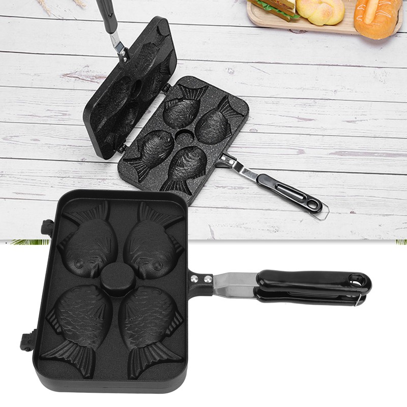 Taiyaki Frypan 4 Grids Non Stick Double Sided with Black