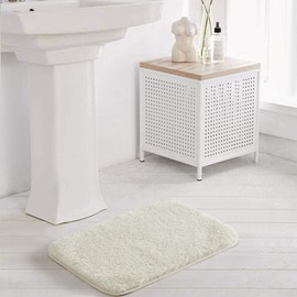 Suchtale Bathroom Rug Non Slip Bath Mat for Bathroom Water Absorbent Soft Microfiber Shaggy Bathroom Mat Machine Washable Bath Rug for Bathroom Thick Plush Rugs for Shower (16 x 24 Ivory)