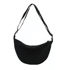 Flycppo Women's Crossbody Bag, Half Moon Bag, Shoulder Bag, Nylon Crescent Moon Crossbody Shoulder Bag, Hobo Halfmoon Bag with Coin Compartment and Adjustable Shoulder Strap (Black), black